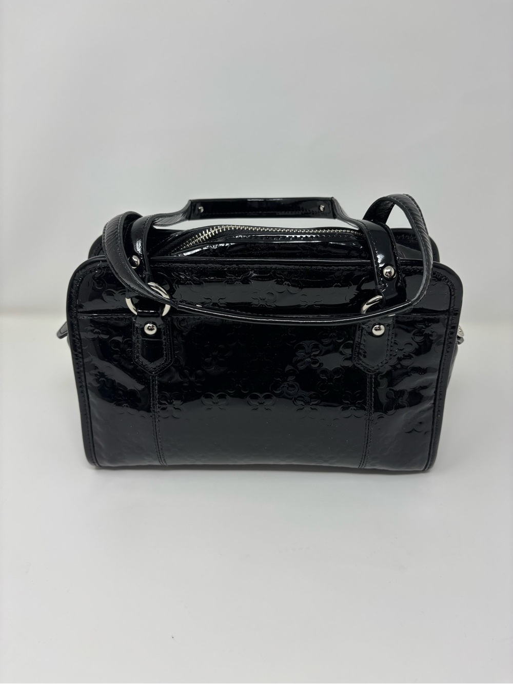 Coach Black Patent Satchel with Embossed Logo
